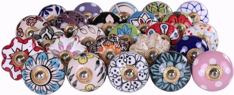Multicolor keramische knoppen Antiek bloemenmotief 25 stuks