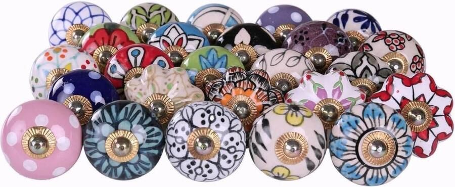 Multicolor keramische knoppen hand beschilderd antiek bloemen Set van 25