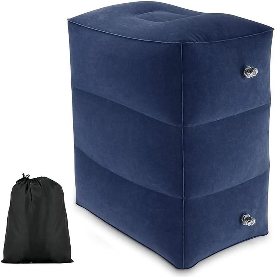 Opblaasbaar Reiskussen voor Voetsteun Multifunctioneel Verstelbare Hoogtes Draagbaar 3 Lagen Kussen voor Kinderen Slapen en Beensteun in Blauw 14cm x 8cm x 18cm