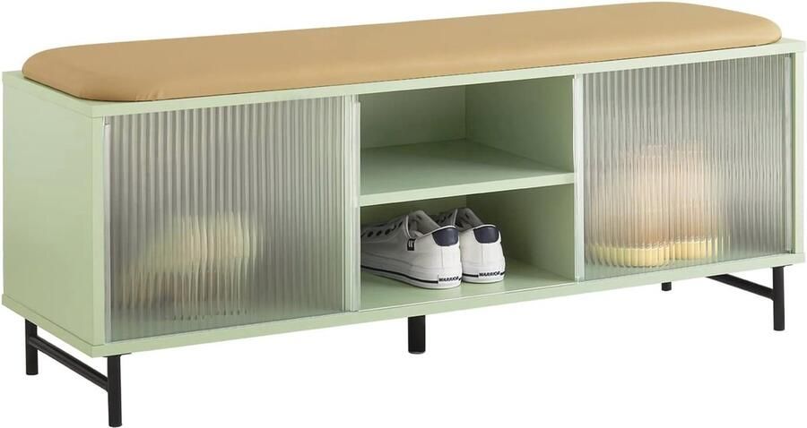 Schoenenbank met Zitkussen en Glazen Schuifdeuren – Praktische Schoenenkast voor Entree en Woonkamer