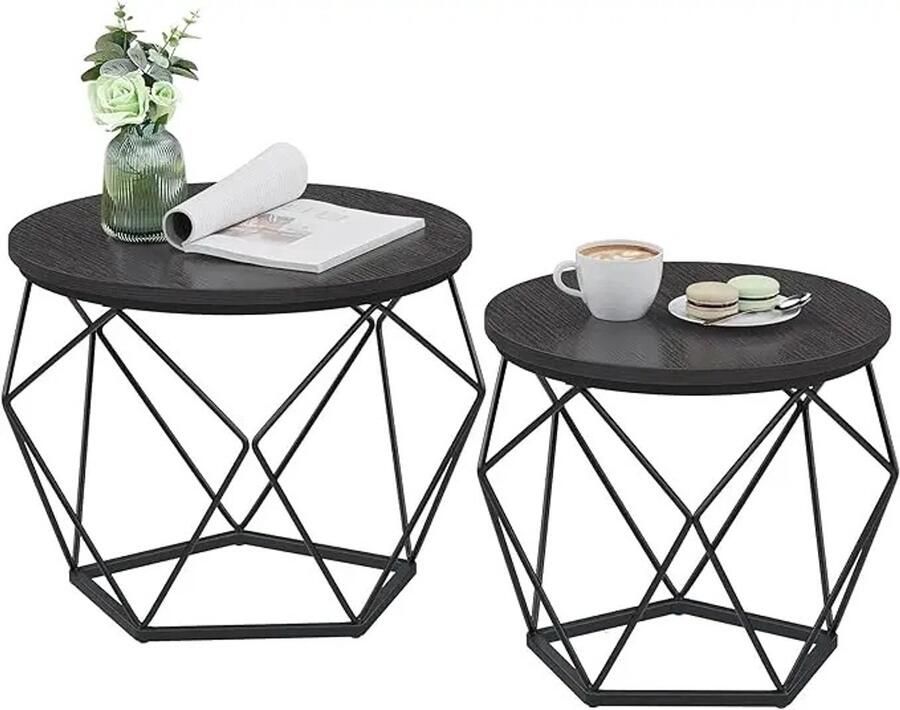 Multifunctioneel 60 & 50 Diameter Salontafel Set van 2 Rond Afneembare Tafelblad- Bijzettafel Compact & Uniek & Ruimtebesparend Laptop Tafel & Hol Zwart Metalen Frame Salontafel & Opbergruimte- ZWART Houtmateriaal Klasse E1 Stevig & Stabiel 9 8KG
