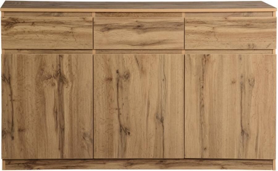 Zonder merk Gotagee Multifunctioneel dressoir decoratieve kast in houtlook met 3 deuren en 3 laden ruime keukenhalkast 135*40*81cm