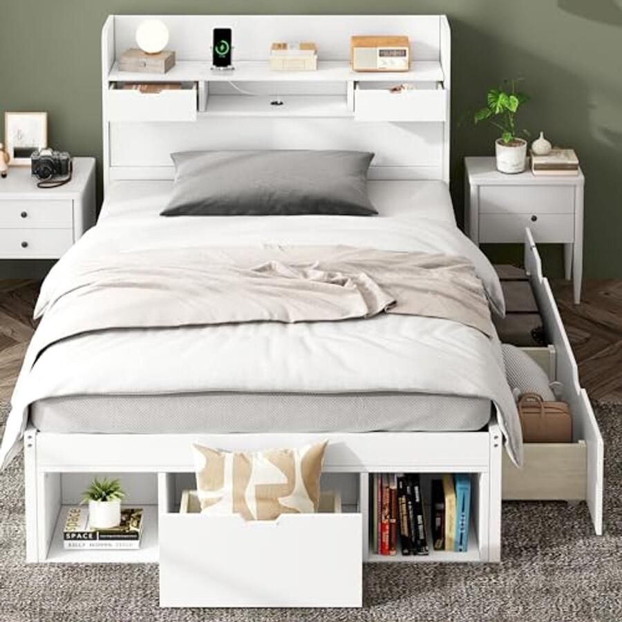 Multifunctioneel Eenpersoonsbed 90x200 met USB-poort en Opbergmogelijkheden