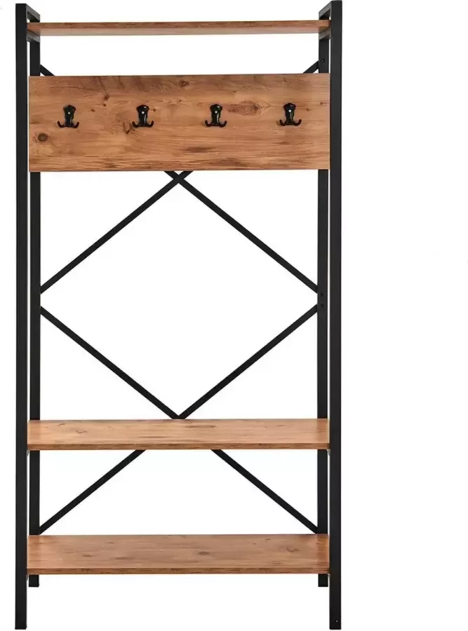 Multifunctioneel Garderoberek Kapstok Schoenenkast Industrieel Hout en Metaal 180x90x34 Houtlook en Staal Schoenrek en Kapstok