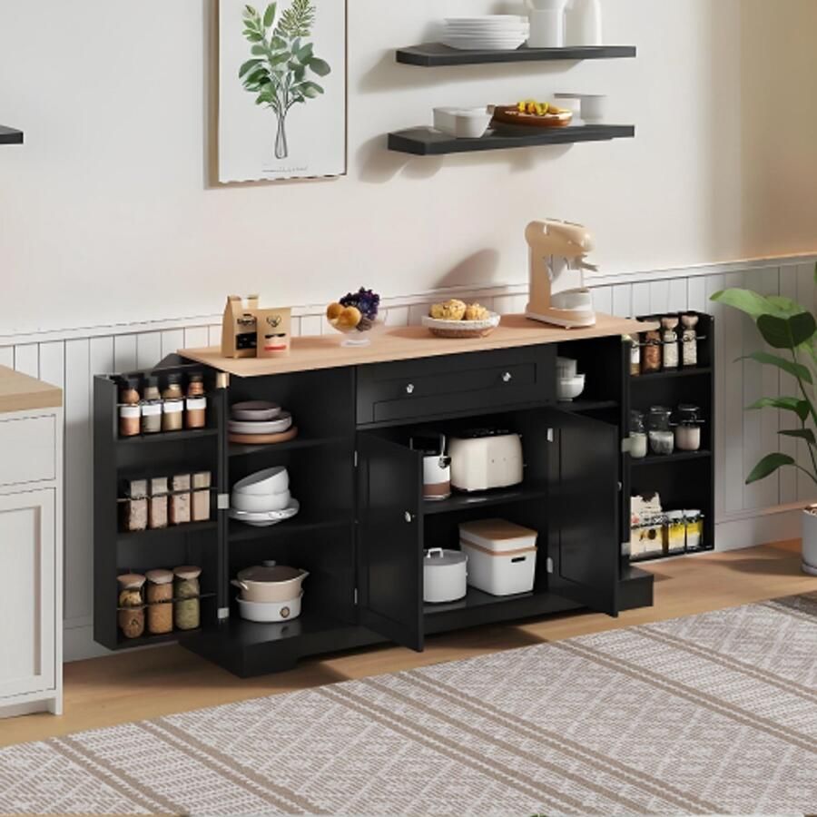 Multifunctioneel keukenbuffet 138 cm dressoir met lade planken deuren en verstelbare planken modern ontwerp met kantelbeveiliging ideaal voor keuken woonkamer en slaapkamer