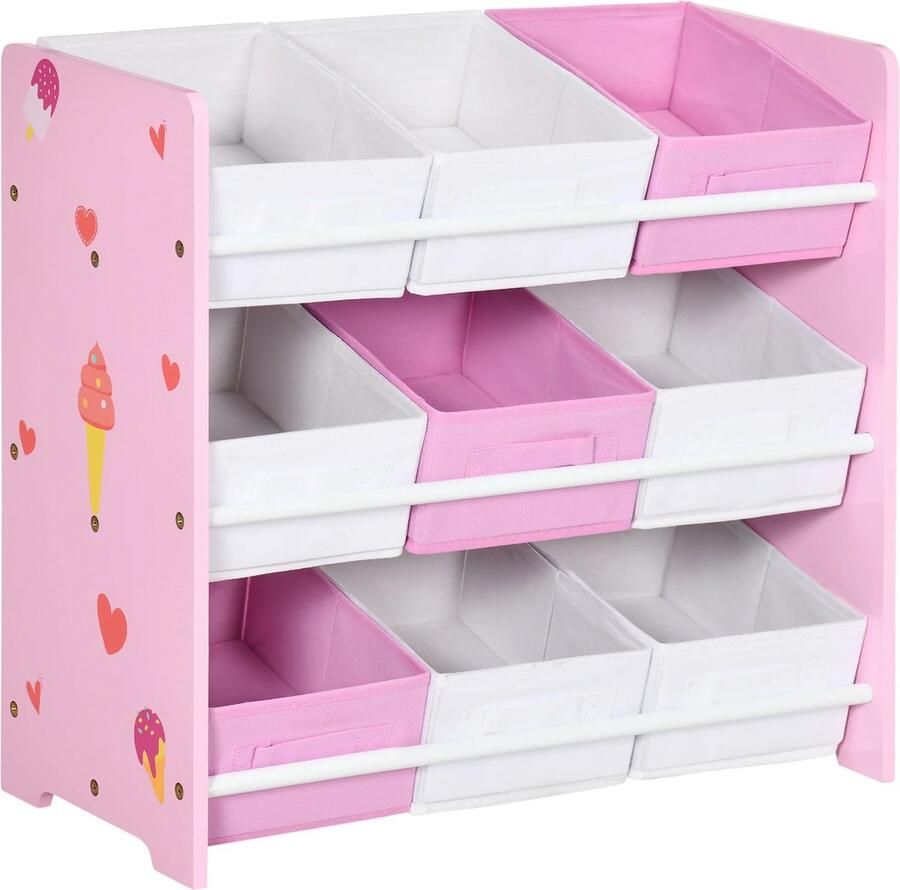 Multifunctioneel Kinderboekenkast met 9 Opbergmanden 63X30X60 cm ROSE-WIT Speelgoedkast & Kinderkamer Boekenrek- Opbergkast voor Kinderen Opbergkist Speelgoed- Kinderboekenplank Opbergrek MDF Goed Georganiseerd 9 Dozen max 5KG per MAND Veiligheid