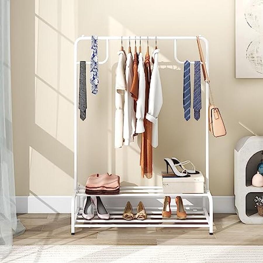 Multifunctioneel Kledingrek met Onderste Plank Duurzame Kledingstang voor Mantels en Accessoires
