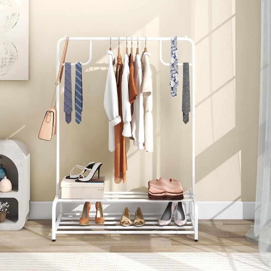 Multifunctioneel Kledingrek met Onderste Plank en Kledingstang Metalen Standaardstang voor Mantels Duurzaam Ontwerp