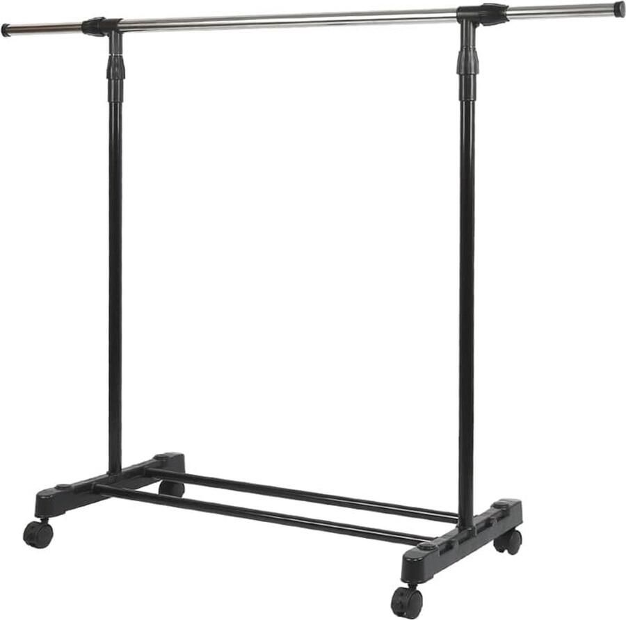 Multifunctioneel Kledingrek met Wieltjes en Uittrekbare Kledingstang (80-145) x 43 x (90-158) cm Zwart - Foto 2