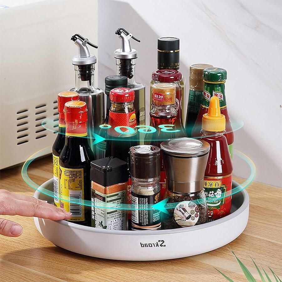 Multifunctioneel kruidenrek Roterend kruidenrek voor keukenopslag Antislip opbergrek Grijs 25cm 1 Pack opbergrek