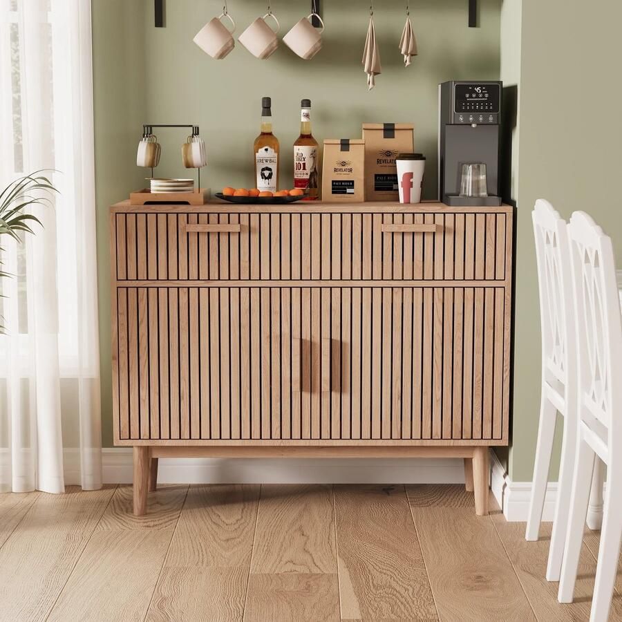 Multifunctioneel Nordische Opbergkast & Laden & Verzonken Deur 100x35x80cm Stijlvol Dressoir Commodekast- Gangkast Robuust & Stabiel Buffetkast- Veelzijdige Kledingkast- TV Meubel- Stevige Houten Constructie Garandeert Duurzaamheid- Speelgoedkast