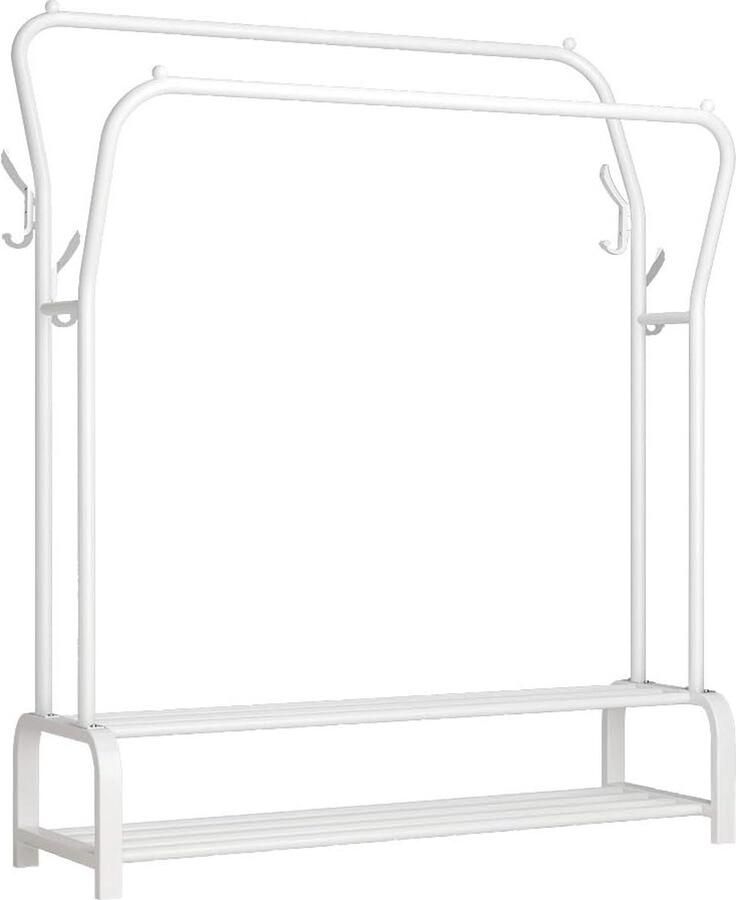 Multifunctioneel Vrijstaand Kledingrek met Dubbele Stangen en Haken voor Slaapkamers