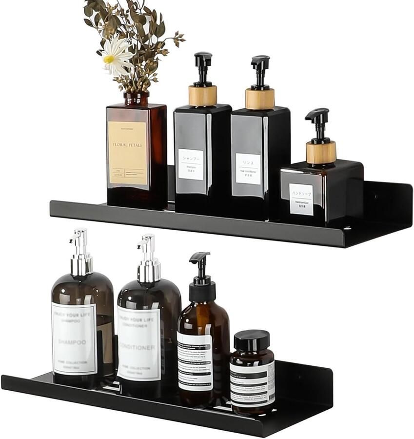 Multifunctioneel Wandrek Geschikt voor Badkamer en Woonkamer 1 stuk Zwart Metaal 40x13x4 5 cm