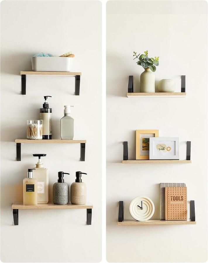 Multifunctioneel Wandrek planken 3 stuks Eiken + zwart