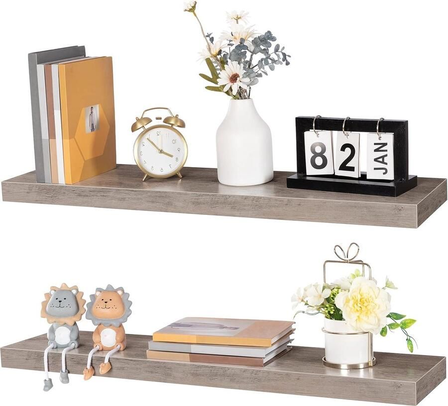 Multifunctioneel Wandrek planken 80 cm Greige 2 stuck