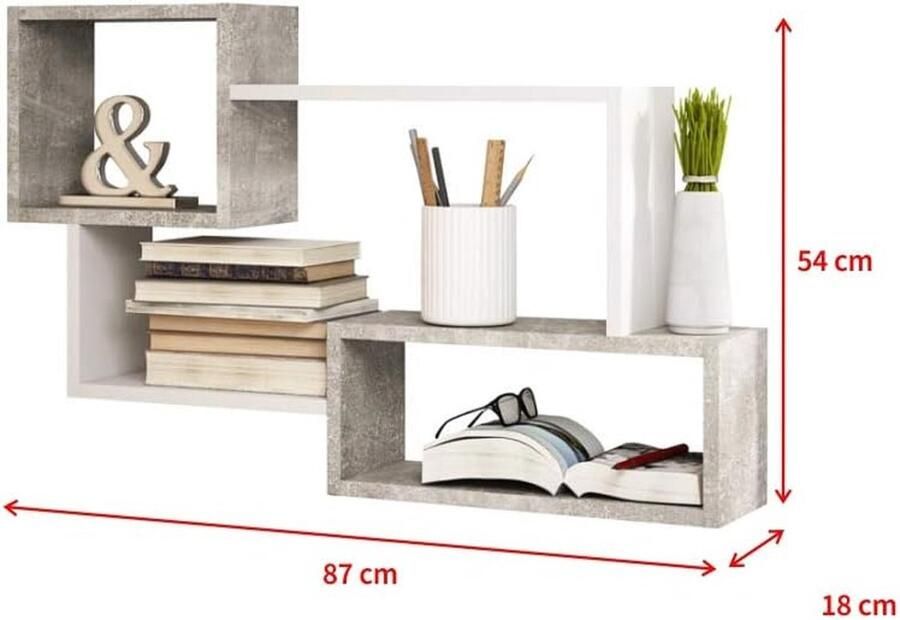 Multifunctioneel Wandrek planken betonlook wit mat 54 x 87 cm