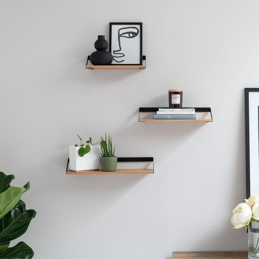 Multifunctioneel Wandrek planken| Set van 3 Eiken