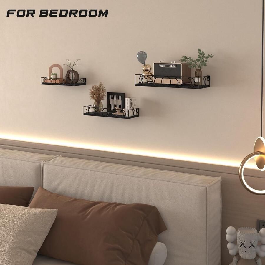 Multifunctioneel Wandrek planken set van 3 zwart - Foto 2