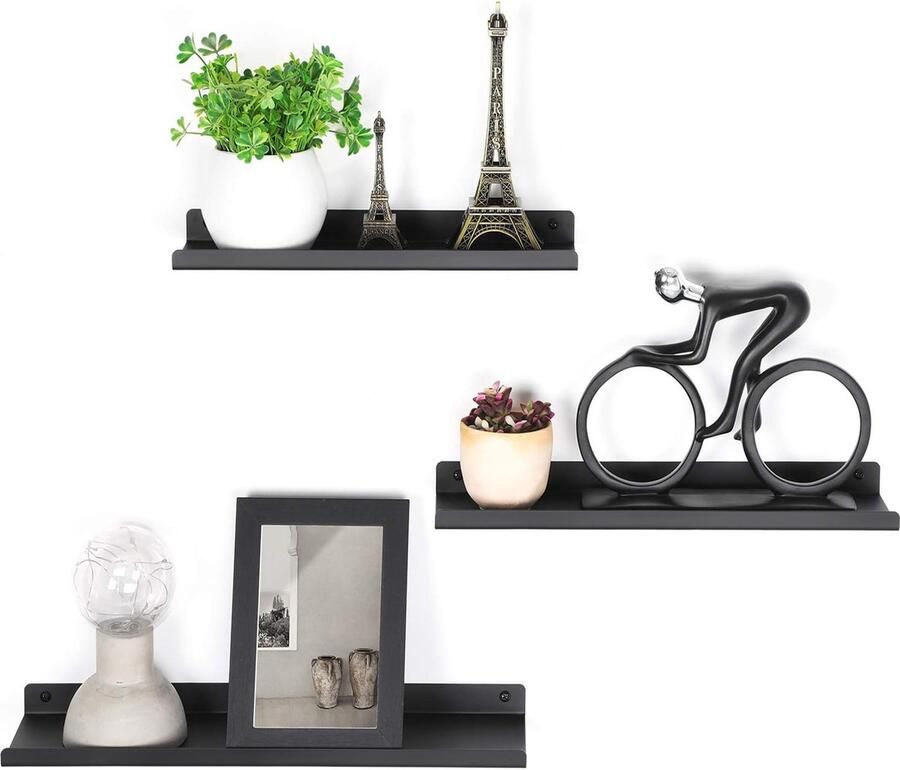 Multifunctioneel Wandrek planken set van 3 zwart