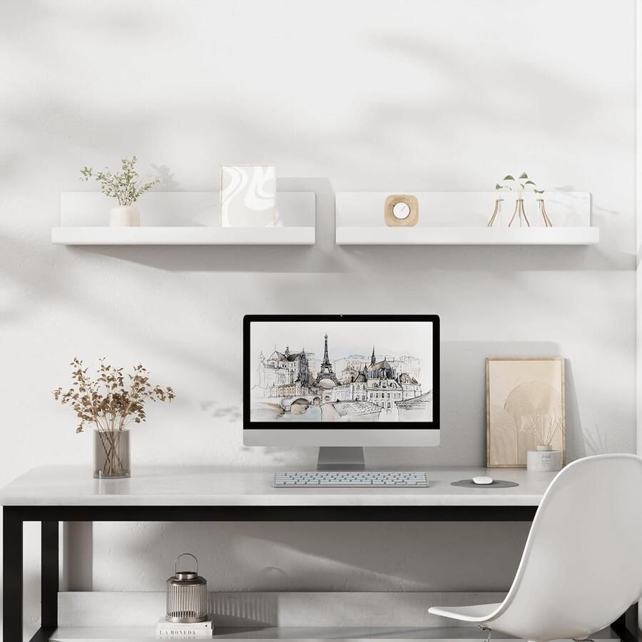 Wit Wandrek zonder boren Zwevende planken voor woonkamer keuken Set van 4 - Foto 2