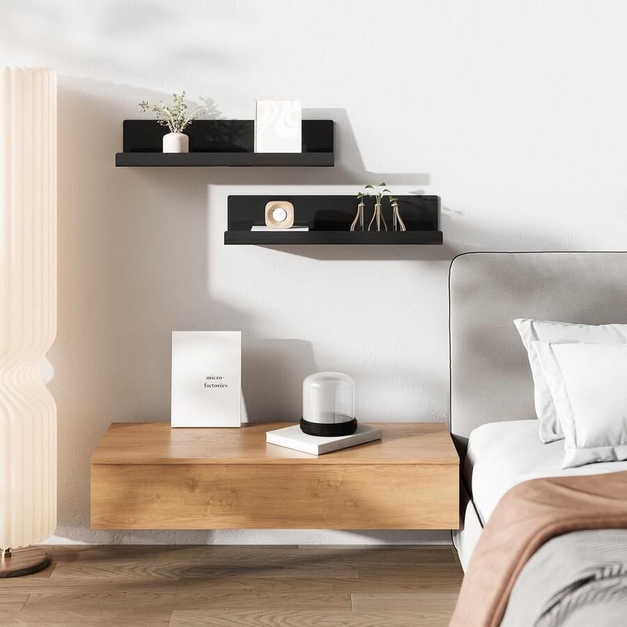 Zwart Wandrek Zonder Boren Decoratie voor Boeken en Foto's Set van 4 Acryl 32 x 10 x 8 cm - Foto 2