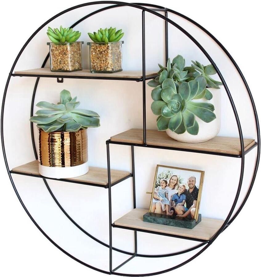 Multifunctioneel Wandrek Rond Keuken Muurrek 4 stuks Zwart Metaal Hout