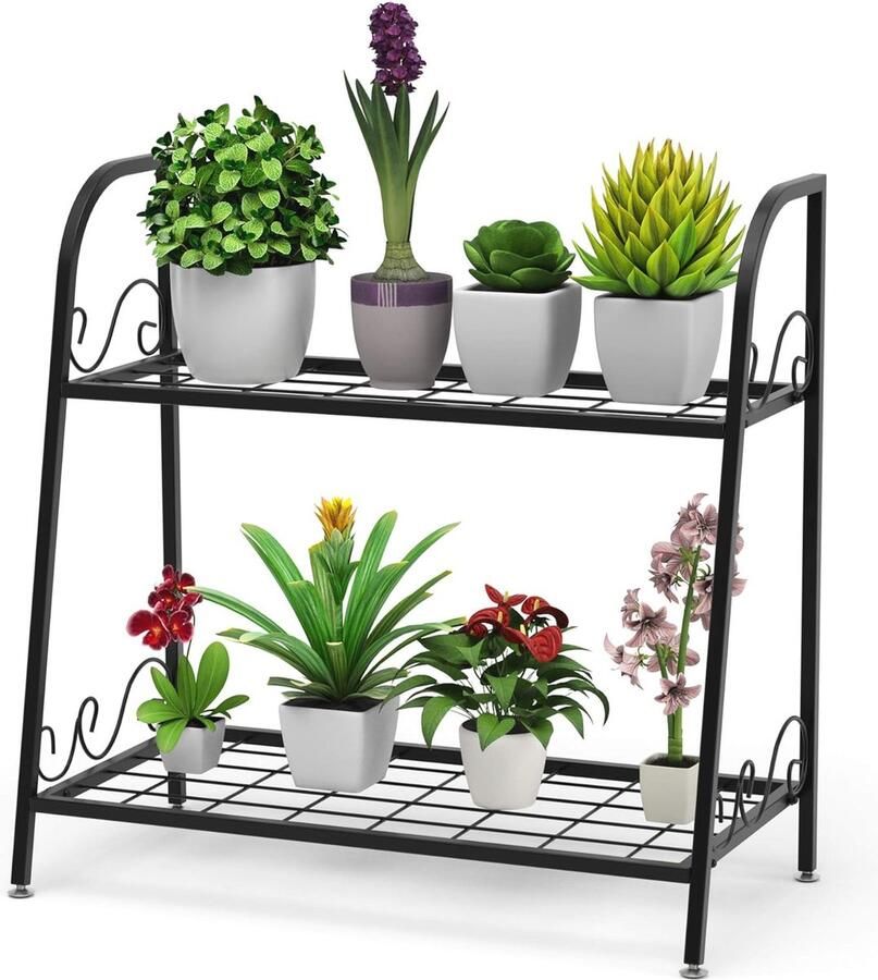 Multifunctionele 2-traps metalen plantenstandaard voor binnen en buiten Ruimtebesparend plantenrek voor balkon tuin en woonkamer