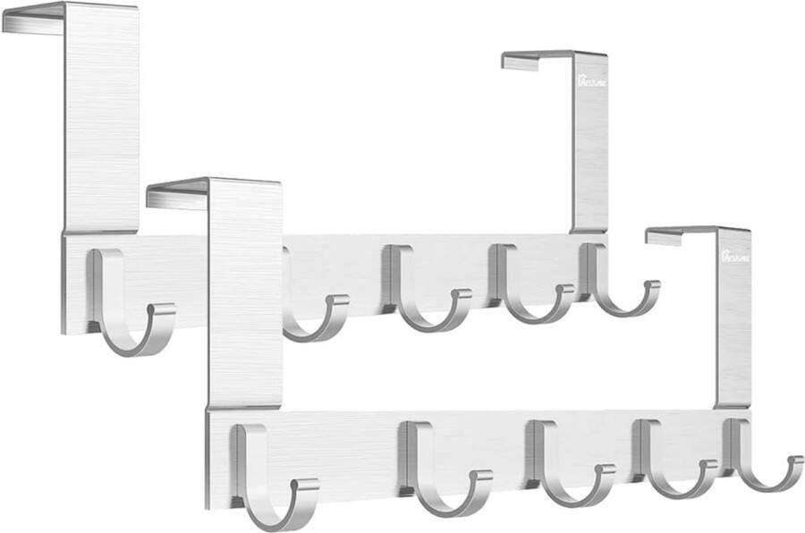 Multifunctionele 5 haken deurhaken voor handdoeken sleutels hoeden mantels handtassen mantels aluminiumlegering zilver