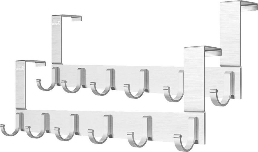 Multifunctionele 6-haken deurhaken voor jassen en handdoeken aluminiumlegering zilver