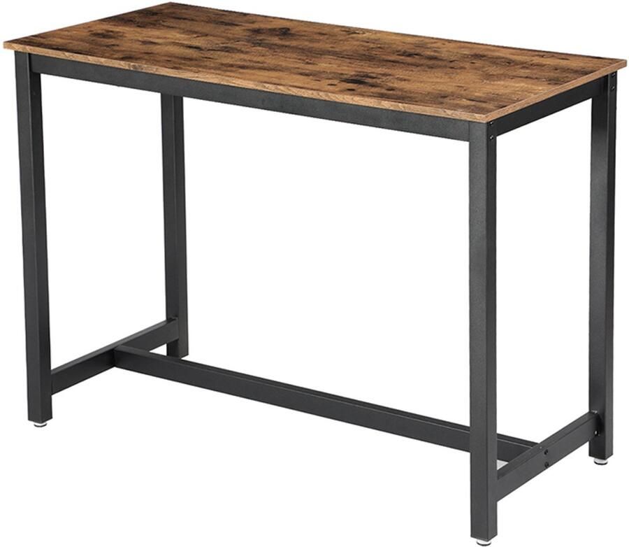Multifunctionele barkruktafel keuken- en eettafel werktafel 120 x 60 x 90 cm bruin en zwart ruim tafelblad stevig metalen frame geschikt voor bar eetkamer woonkamer en werkruimte