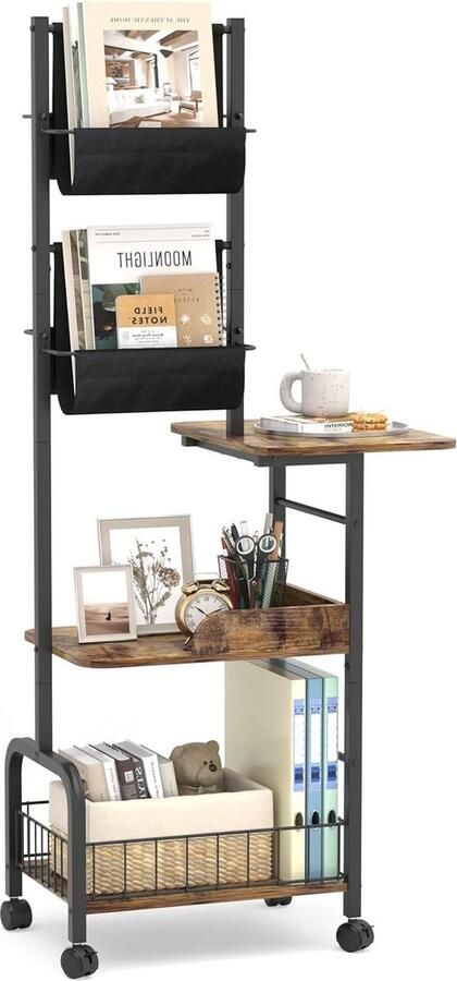 Multifunctionele Bijzettafel met laden 1 stuk Zwart Hout en Stof