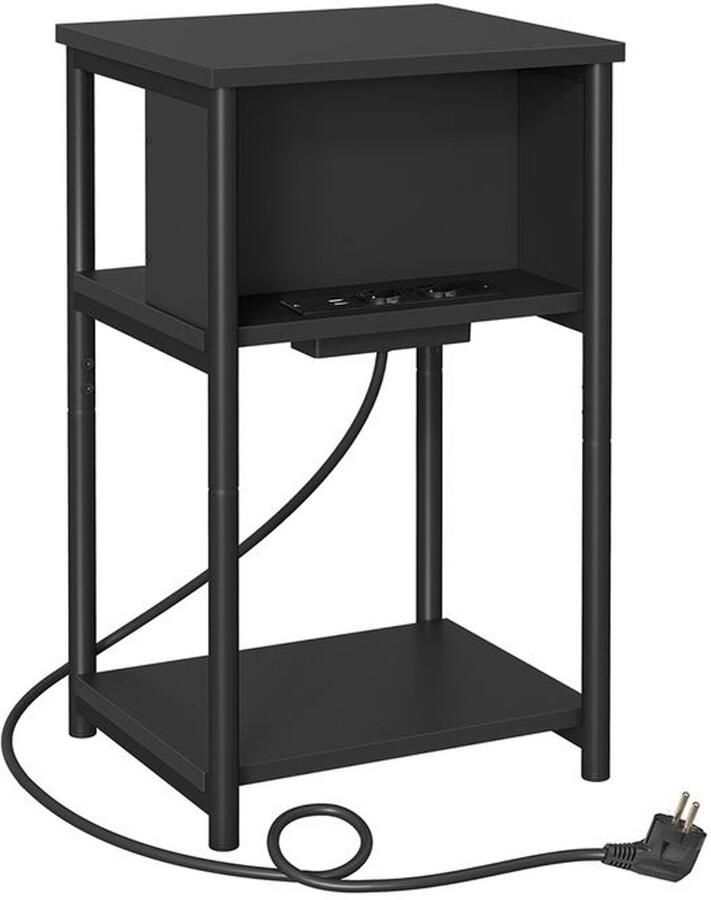 Furnibella -Multifunctionele Bijzettafel – Zwart Ingebouwde AC- & USB-Poorten Stijlvol & Praktisch