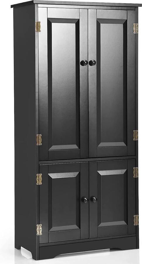 Vintage multifunctionele kast halkast met verstelbare plank badkamerkast houten linnenkast landelijke opbergkast voor keuken woonkamer slaapkamer (zwart)