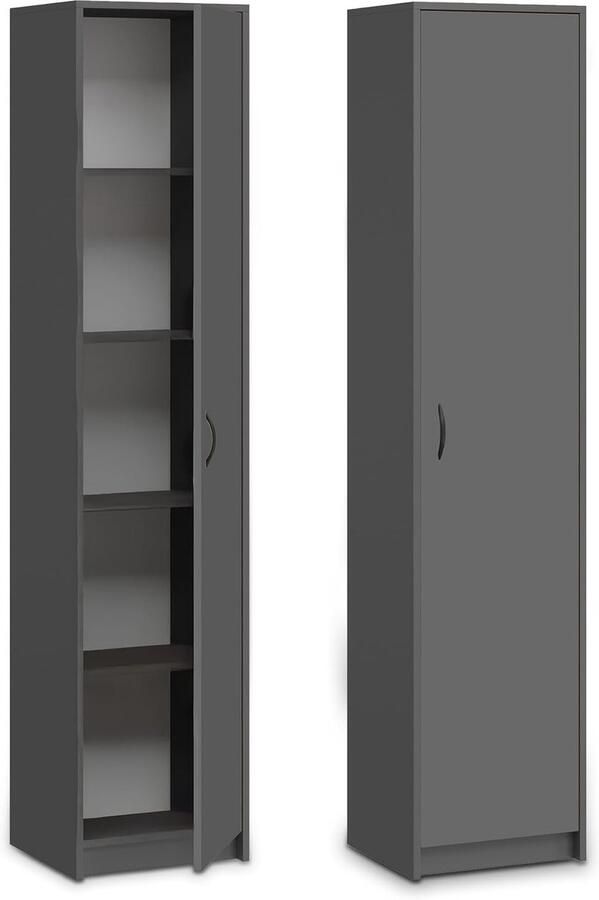 Multifunctionele Boekenkast met 4 Verstelbare Planken Antraciet 40x180cm