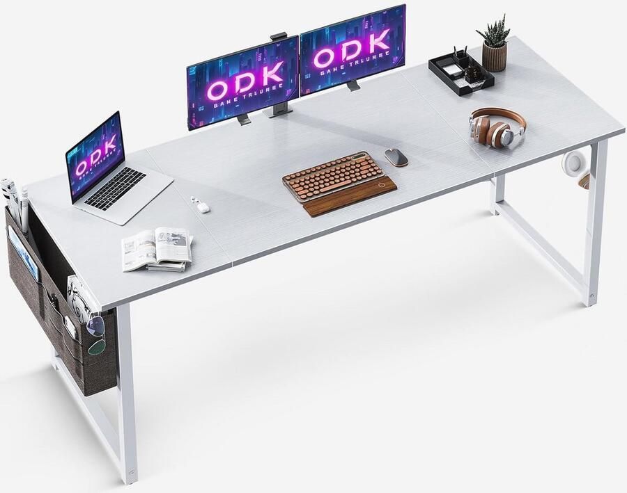 Multifunctionele Bureau met Opbergtas en Hoofdtelefoonhouder Modern Kantoor Meubilair 160x55 cm