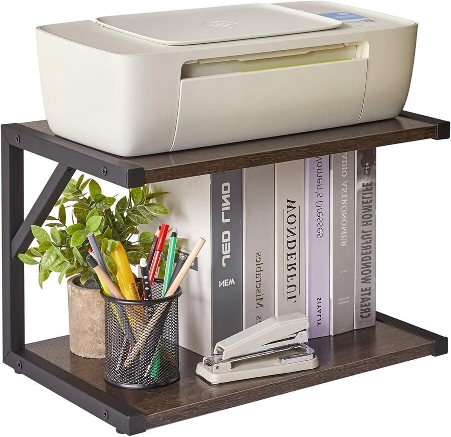 Multifunctionele Bureau Organizer Printer Standhouder voor Bureau 1 stuk Zwart Hout