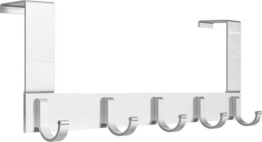 Multifunctionele deurhaken met 5 haken kledinghaken voor handdoeken hoeden robben sleutels handtassen mantels aluminiumlegering geborsteld bovenkant zilver