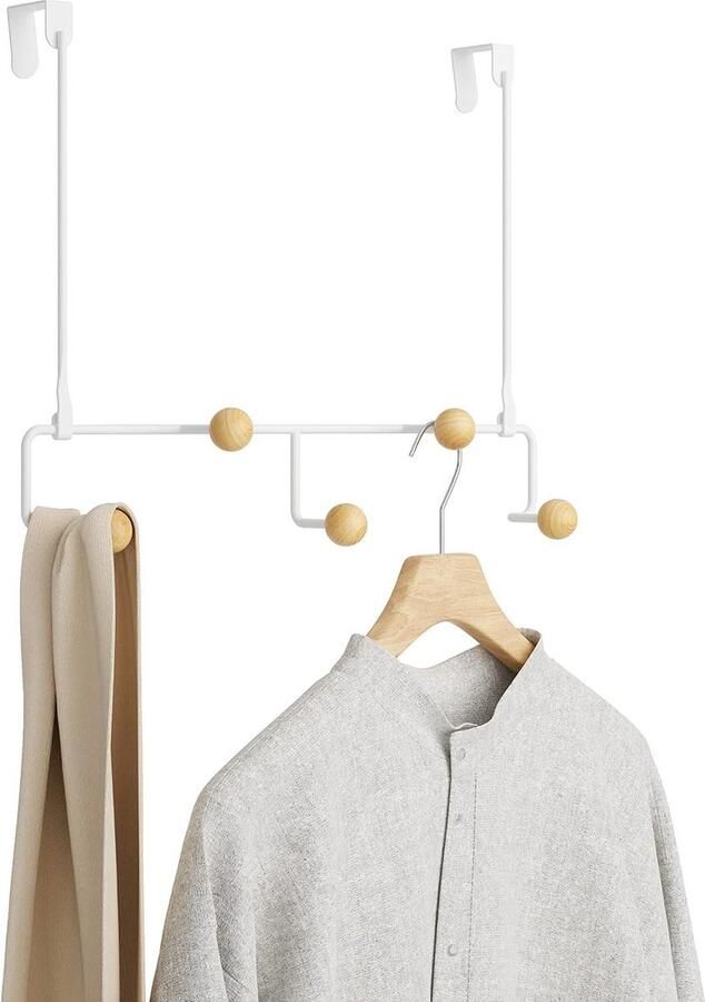 Multifunctionele deurkapstok met 5 haken deurhaken zonder boren wit boven de deur hangend opbergsysteem deurkapstok opdekdeur