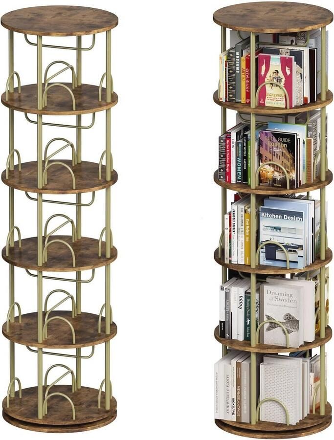 Multifunctionele Draaibare Boekenkast met 5 Niveaus en 20 Vakken