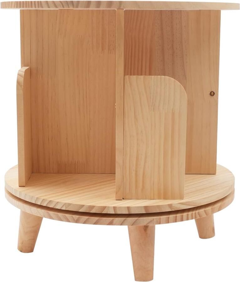 Multifunctionele Draaibare Houten Boekenkast 360° Staand Rek met Tafelvoet en Opbergplanken (31 cm x 46 cm)