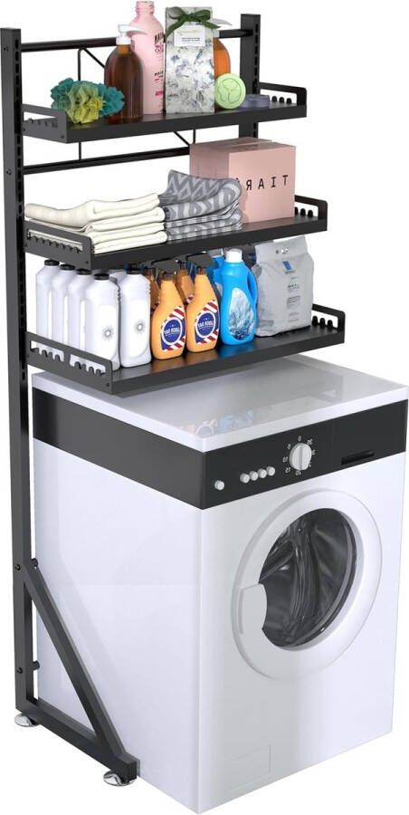 Multifunctionele drielaags in hoogte verstelbare wasruimteplank ruimtebesparende organizer