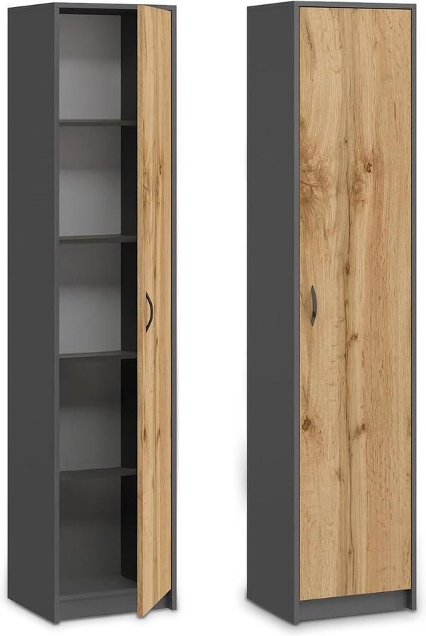 Multifunctionele Grijze Boekenkast en Garderobeplank 180cm Hoog met 4 Verstelbare Planken