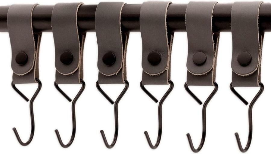 Multifunctionele haak lederen lus grijs 6X kledinghaken garderobehaken campinghaak leer