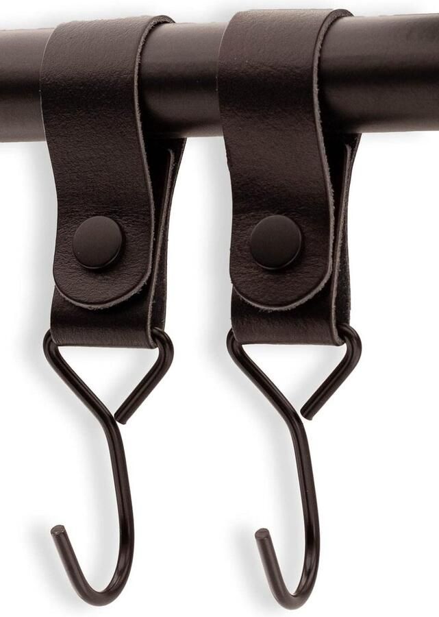 Multifunctionele haak met lederen lus zwart kledinghaken campinghaak leer 2X