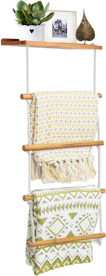 Multifunctionele Houten Handdoekhouder met Retro Stijl voor Ruimtes in Huis