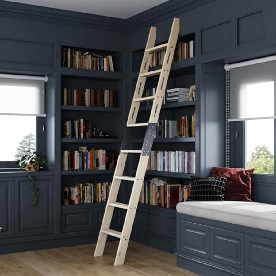Multifunctionele Houten Trapladder met Ingebouwde Leuning voor Loft Bibliotheek en Keuken