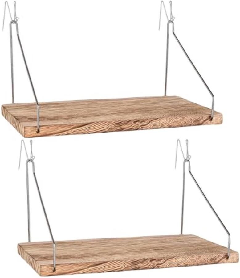 Multifunctionele houten wandplank met haken 11 8 inch opbergplank voor bureauaccessoires (set van 2)