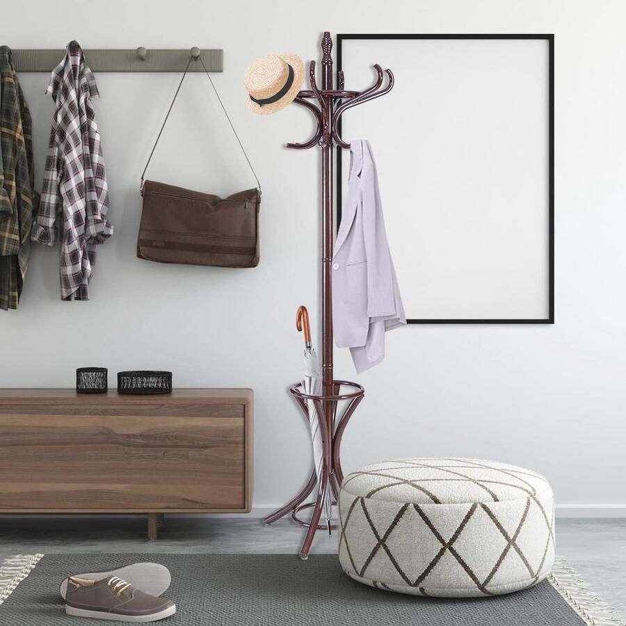 Multifunctionele Kapstok met 12 Haken van Hout Ideaal voor Slaapkamer en Woonkamer