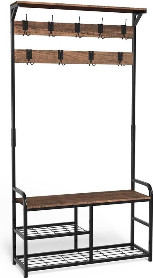 Multifunctionele Kapstok met Bank en Schoenenrek 4-in-1 Oplossing voor de Entree