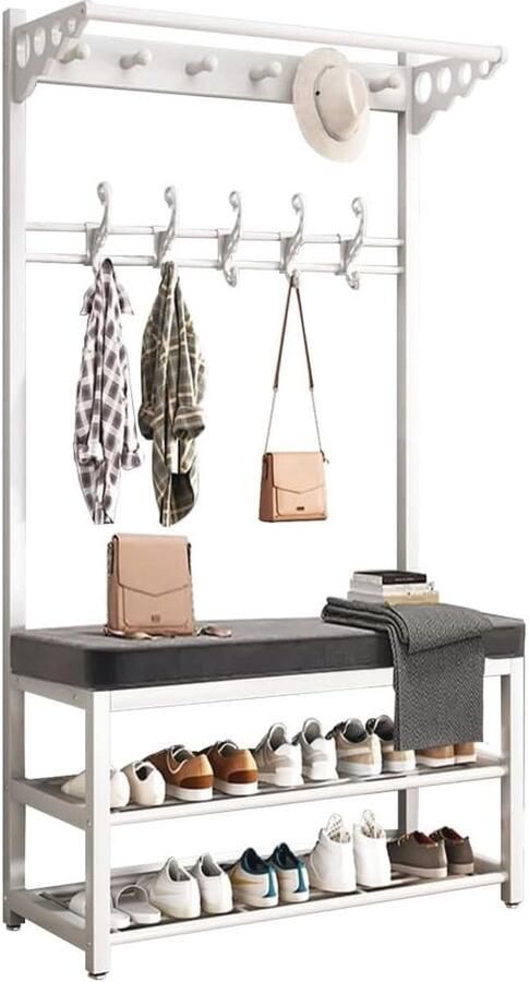 Multifunctionele Kapstok met Bank en Schoenenrek Industrieel Ontwerp